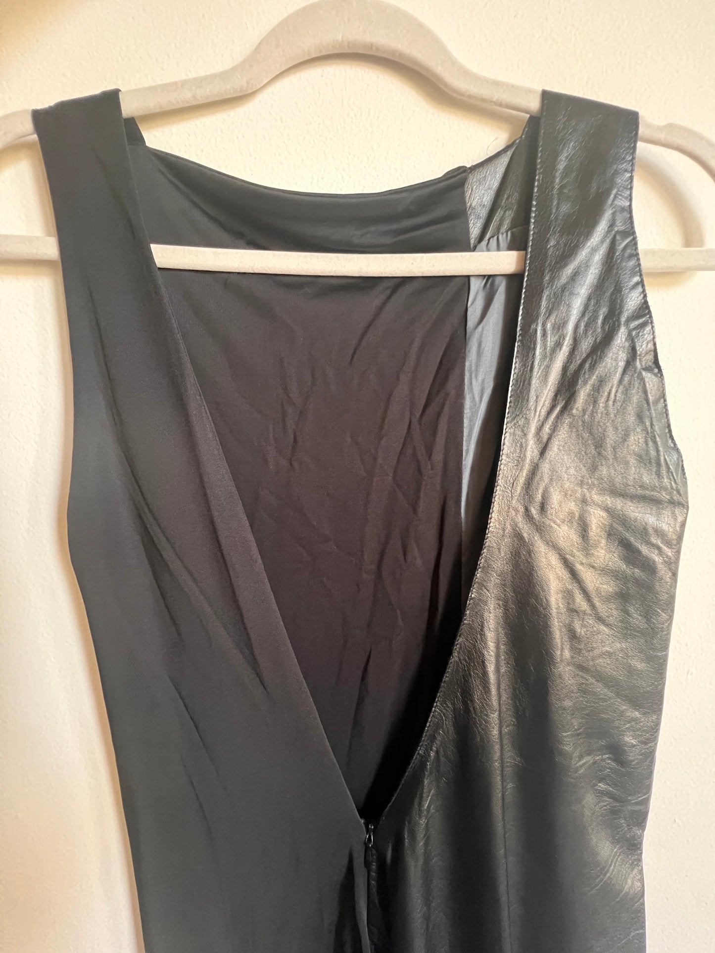 Asymmetry Black Italian Leather Dress