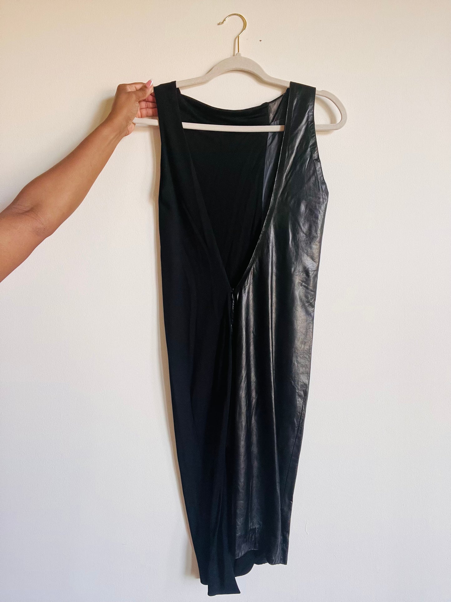 Asymmetry Black Italian Leather Dress